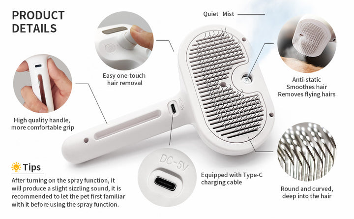 Pet Spray Grooming Comb – De-shedding & Styling Tool for Dogs and Cats