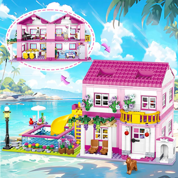 Friends City Street View House Summer Holiday Villa Castle Model Building Block Sets Figures DIY Bricks Toys for Kids Girls Gift