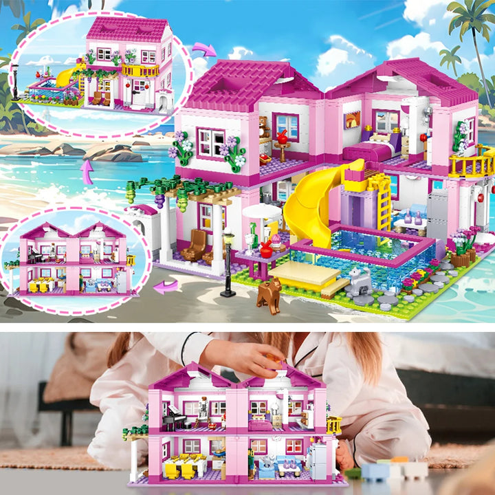 Friends City Street View House Summer Holiday Villa Castle Model Building Block Sets Figures DIY Bricks Toys for Kids Girls Gift